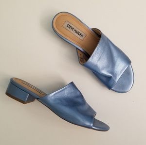 Steve Madden Briele Blue Leather Slide Sandals